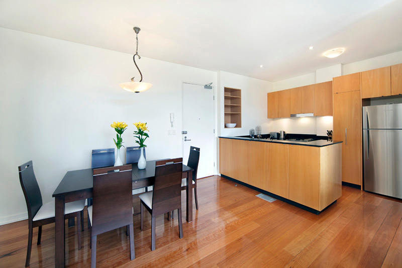 Furnished kitchen in the restored Colgate Palmolive Building, Balmain