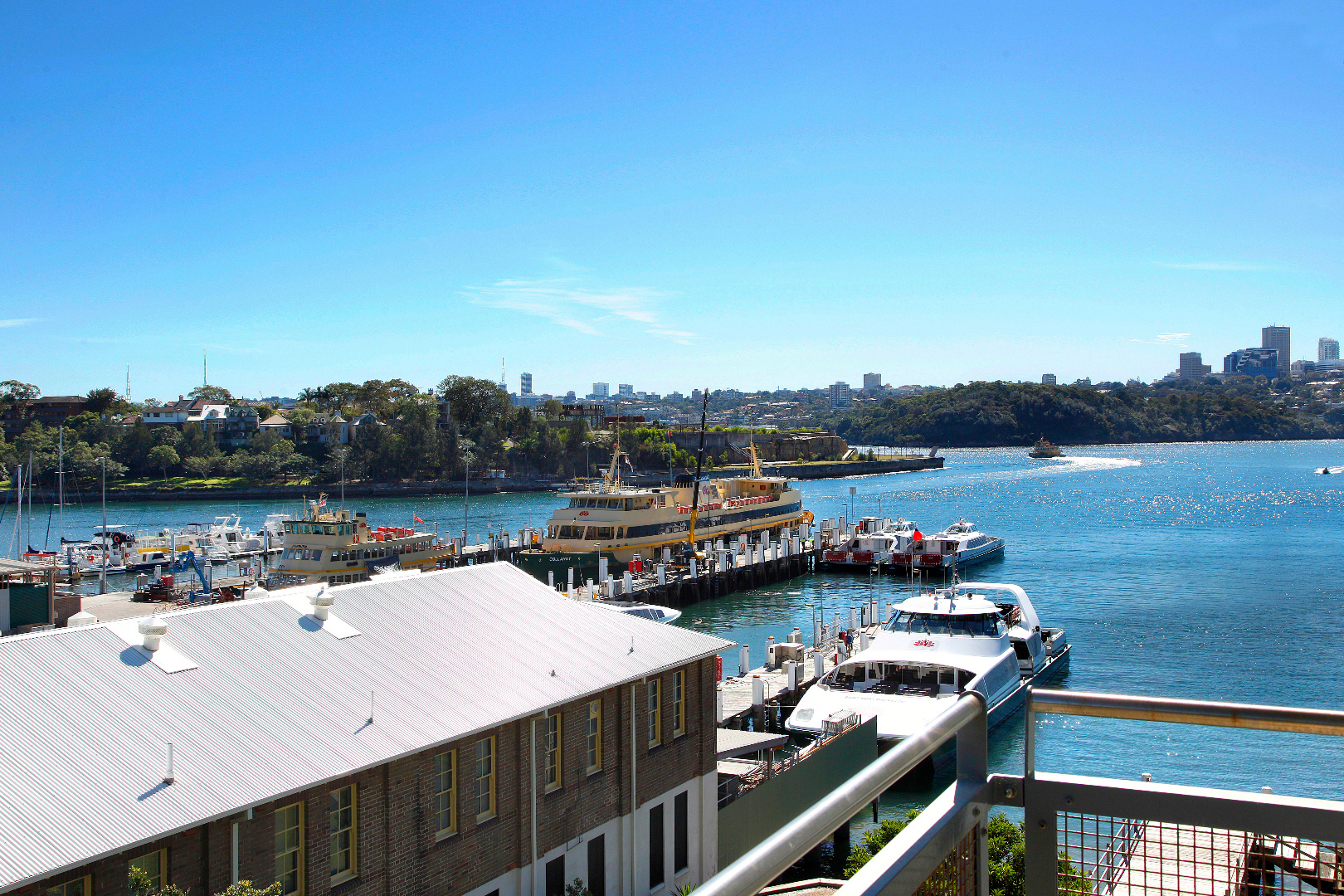 North-west-facing balcony with water views at the high-floor Balmain residence