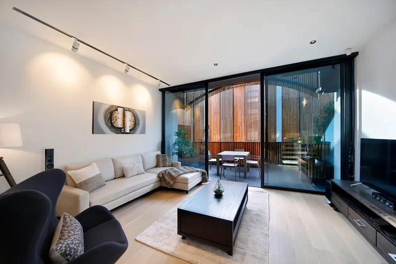 Open-plan living area with refined finishes