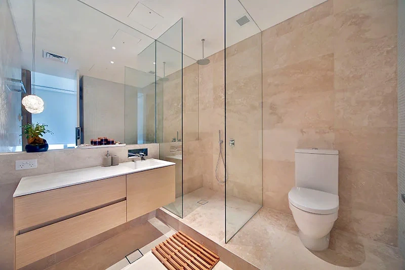 Travertine stone luxe bathroom