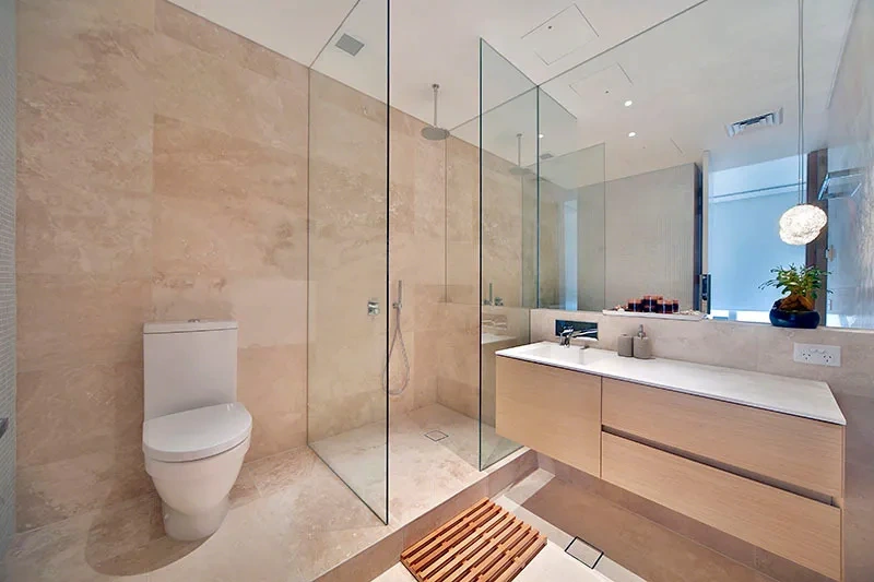 Travertine stone luxe bathroom