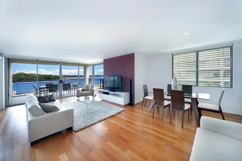 Living area with serene water outlook