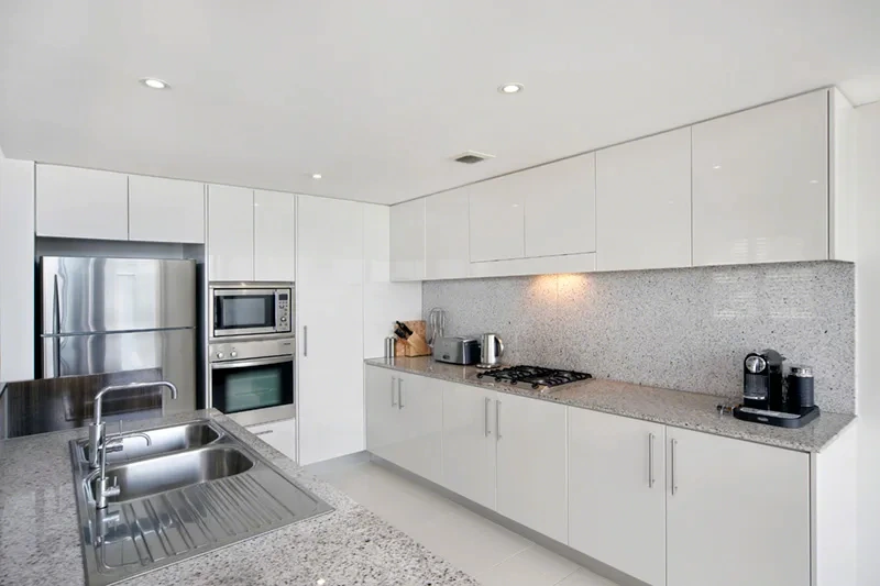 European-appointed kitchen in the water-view residence