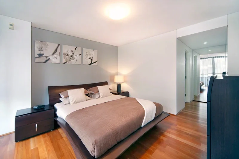 Furnished master bedroom in the water-view haven