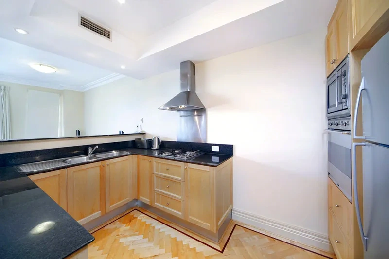 Exquisitely furnished kitchen in the waterfront townhome