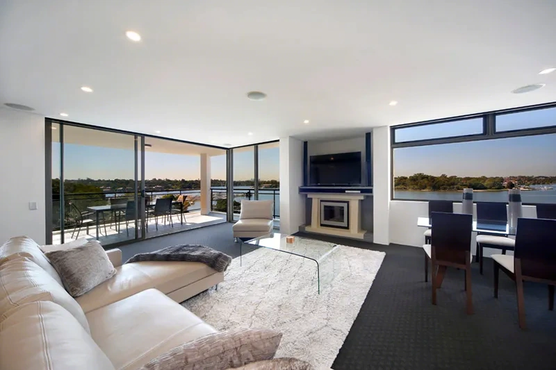 Open-plan living with floor-to-ceiling windows