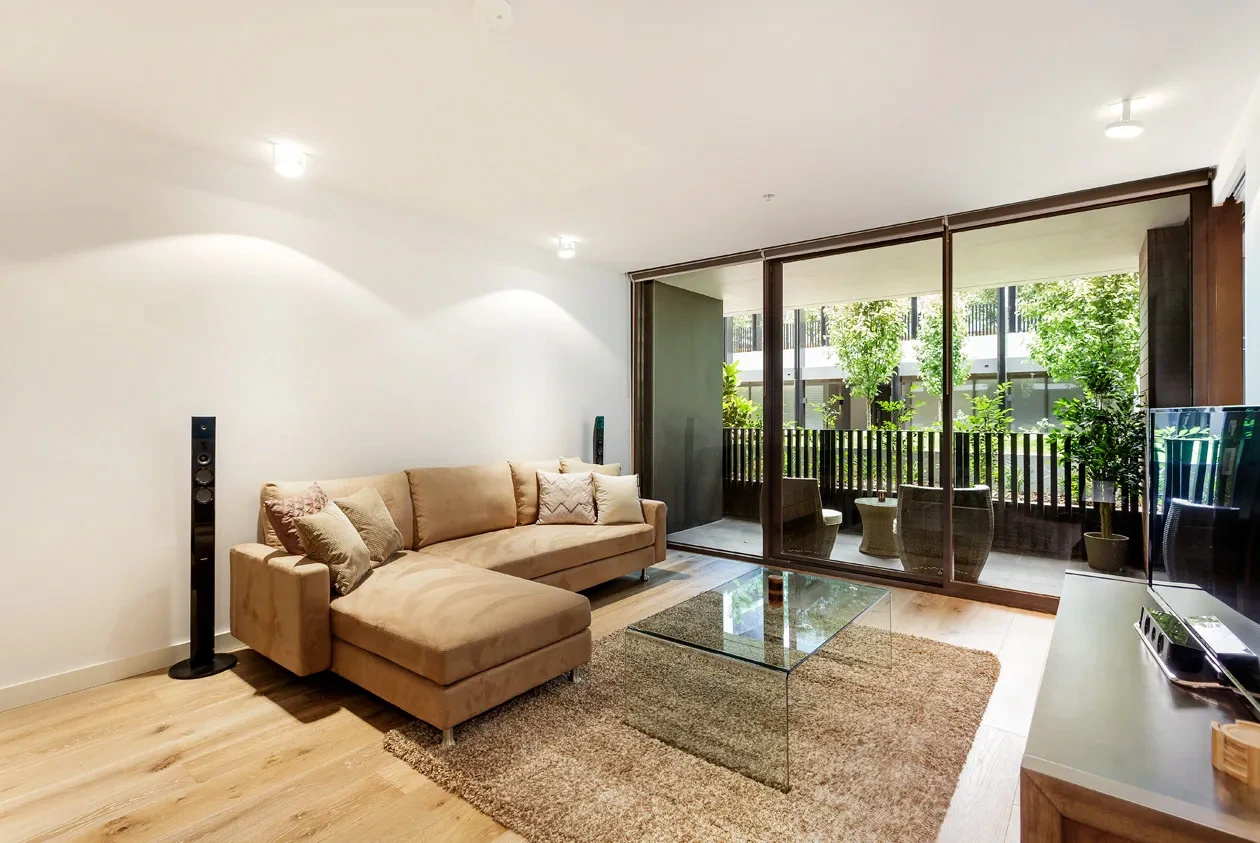 Elegant open-plan living area in the Malvern residence