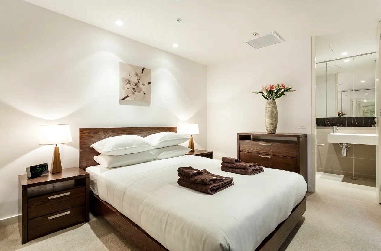 Furnished master bedroom in the Malvern residence